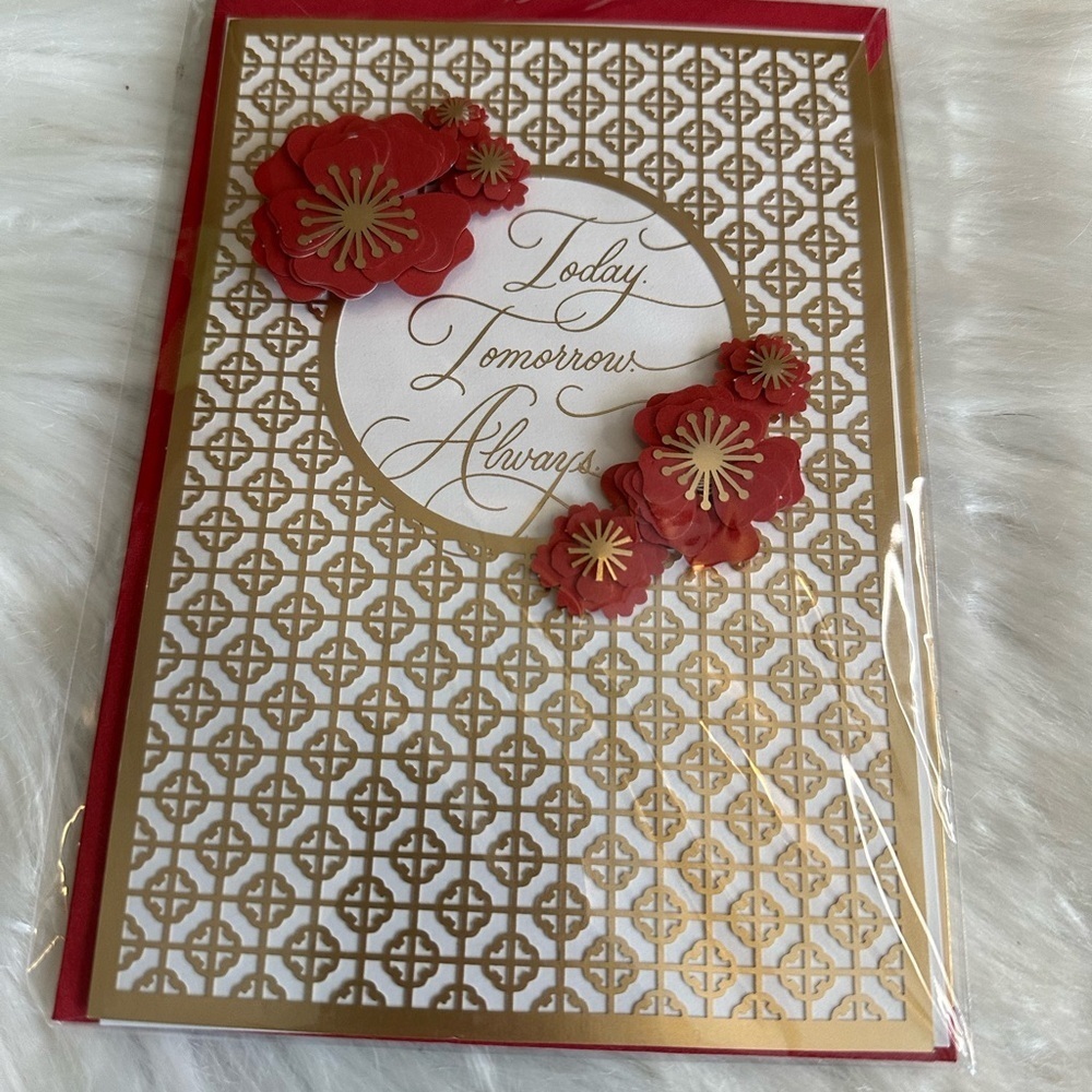 🩵5/$8 Elegant Red and Gold Greeting Card